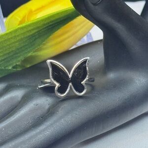 Elegant Black Butterfly Ring - Stainless Steel SZ 10.5